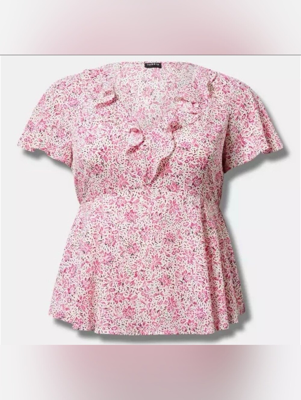 Torrid Pink Floral Ruffle V-Neck Blouse
